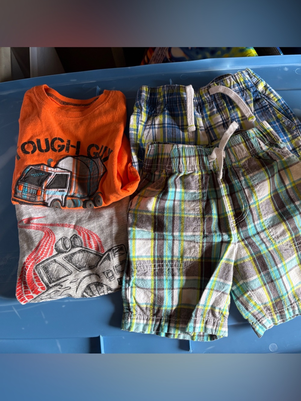 Orange Graphic Truck Tee with Plaid Shorts Set